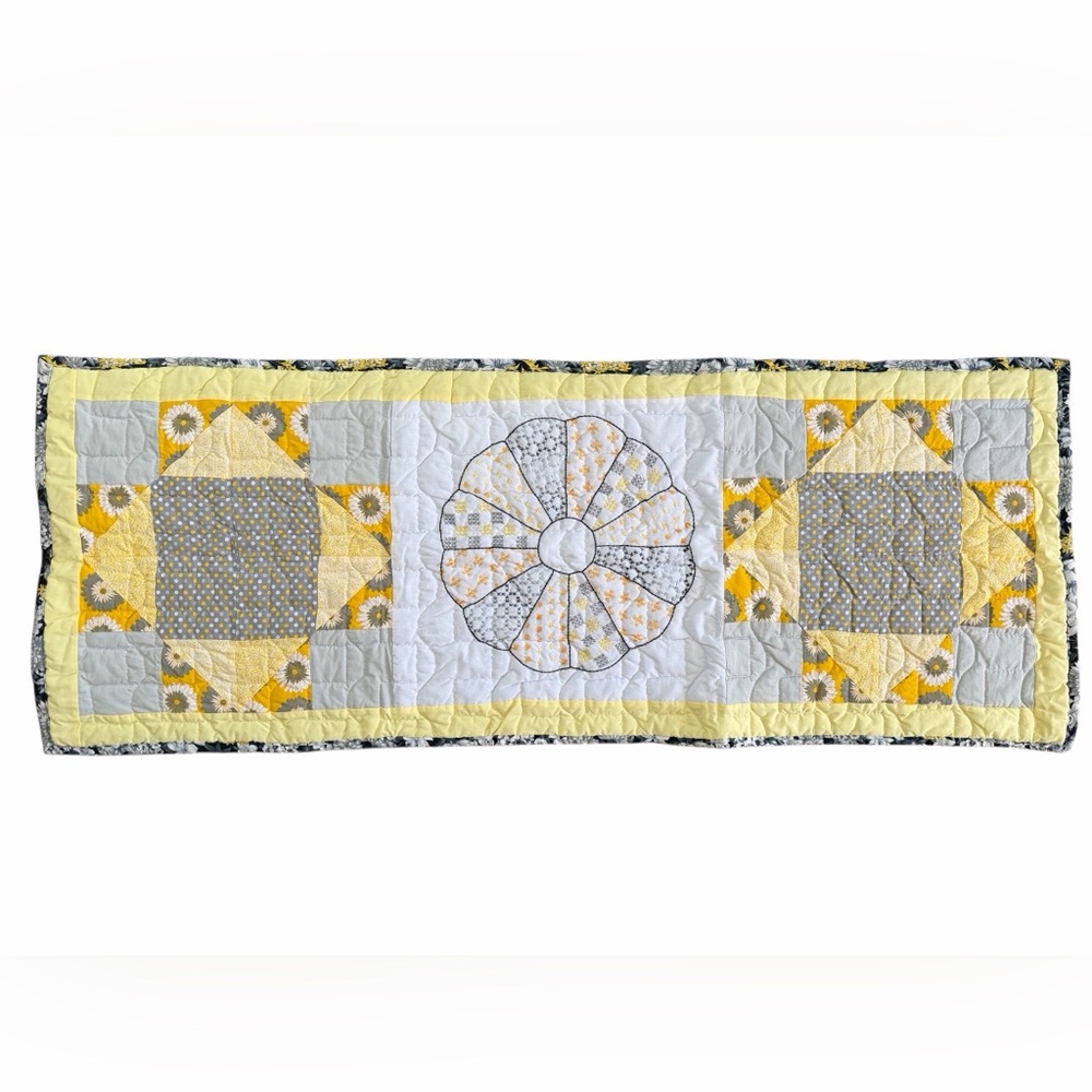 NEW Floral Table Runner 52.75x19.5” Handmade/Hand Embroidered/Quilted/Reversible
